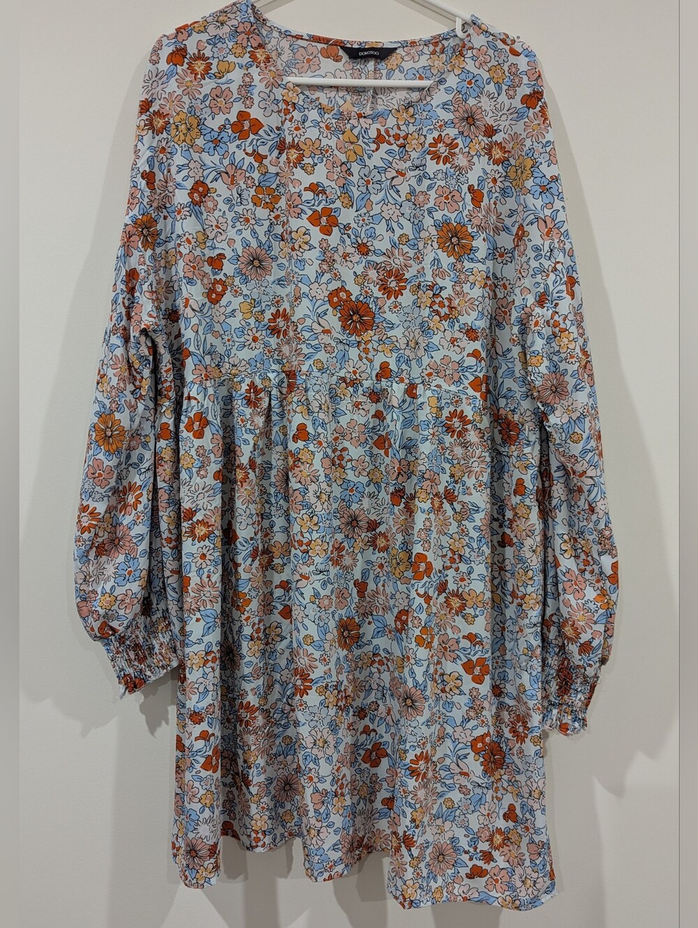 Dakotoo Light Blue Floral Long Sleeve Dress